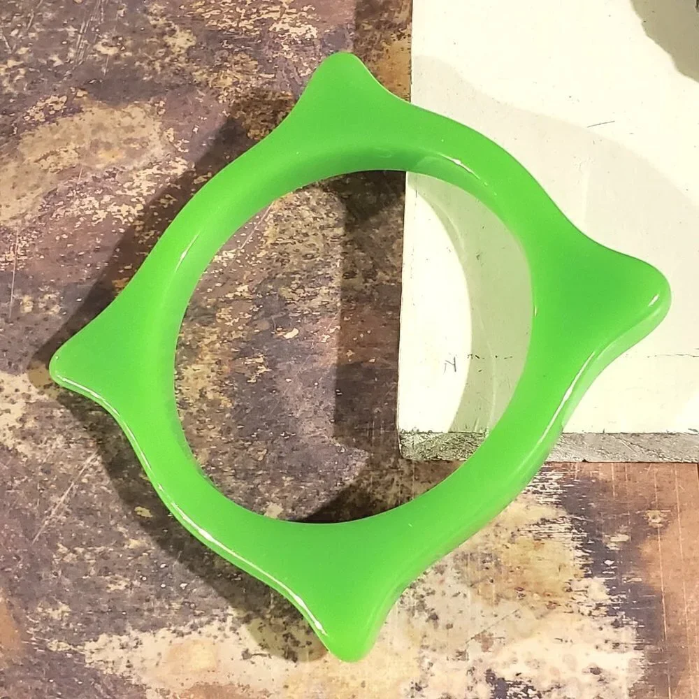 Lime Green Irregular Square New Vintage Y2K 90s Retro Structural Bangle Bracelet